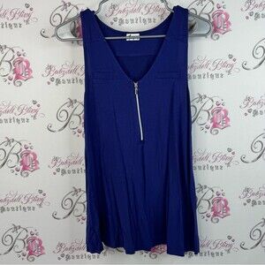 Thyme tank top half zip pleated detail royal Navy Blue Zippered Tank Top
